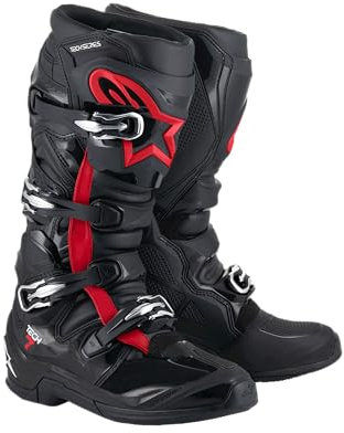 Alpinestars Tech 7 Boots, Stivali da motocross ad alte prestazioni, certificati CE, numero 40, nero/rosso fluo