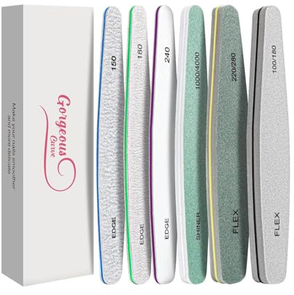 Nail File and Buffer Set, Professional Set of 6 Count Nail Files & Nail Buffer Blocks for Natural Nails, Emery Boards for Nails, 100/180 Grit Nail File for Acrylic and Gel Nails, 240 Grit Nail Files
