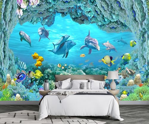 MIWEI Wallpaper Papier Peint Panoramique Monde Sous Marin Bleu Papier Peint Nature Intissé Murale Chambre Salon -D017-400cmX280cm