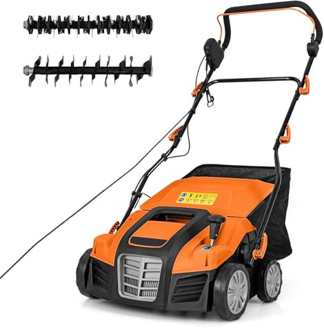 GOPLUS 2 in 1 Elektro Vertikutierer Rasenlüfter, 2000 Watt Rasenvertikutierer - 40cm Arbeitsbreite | 3 Stufen Höhenverstellung | 5 Stufen Arbeitstiefe | 55 L Fangkorb - zur Rasenpflege (Orange)