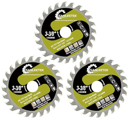 SANLEETEK Disco Corte para Madera - 3 piezas 85mm TCT Hoja de Sierra Circular para Madera Plástico para Amoladora Angular