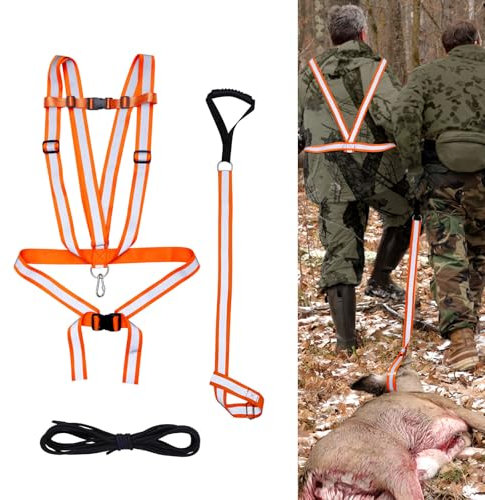 XIHIRCD Cuerda Arrastre Ciervos Doble Hombro, Cuerda Arrastre Ciervos Reflectante Diseño Correa Hombro Doble Arnés Tracción Ciervos Tracción Manual Tracción Trasera Accesorios Caza Ciervos
