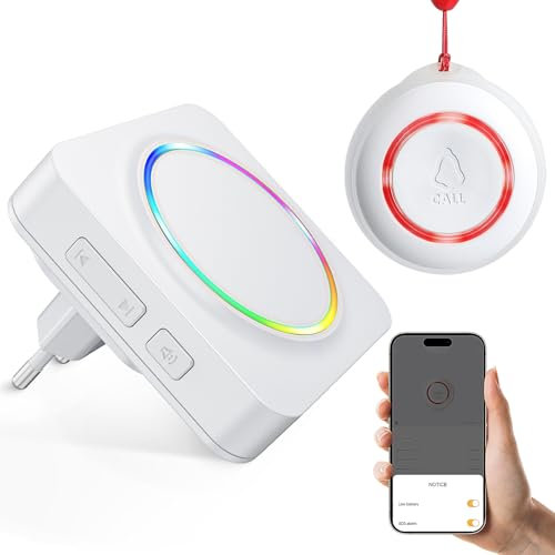 COTINSE Notrufknopf für Senioren, Tuya WiFi Smart SOS-Notfallknopf Funkklingel Notruf Krankenpflege Krankenpflege Ältere Panikalarm 1 Empänger+1 WIFI SOS Sender Kompatibel (Unterstützt Wi-Fi 2.4GHz)