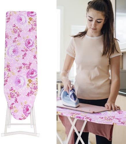 Foldable Ironing Board with Heat Resistant Cover, Adjustable Height, Compact Iron Rest, and Sturdy Metal Frame for Easy Storage