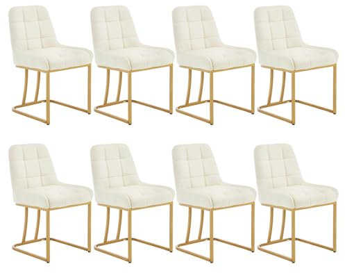 WOLTU Esszimmerstühle 8er Set, Küchenstuhl Samt, Polsterstuhl mit Metallgestell in Bogenform, gepolsterter Stuhl mit Rückenlehne, Wohnzimmerstuhl Schminkstuhl EZS32cm-8 Beige