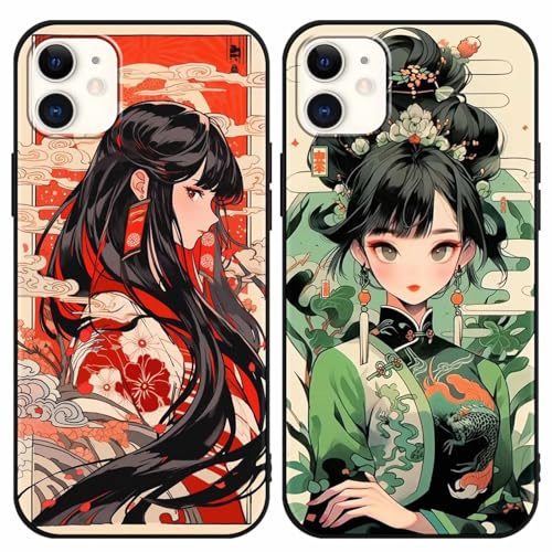 Yimctoie 2 Stück Handyhülle für iPhone 11 6,1,Chinesische und Japanische Mädchen Muster Cute Anime Case,Aesthetic Cartoon Ästhetik Schutzhülle Silikon Hülle Bumper Stoßfeste Cover für iPhone 11