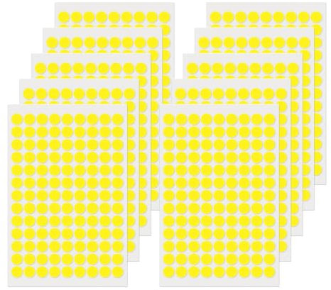 FINDAT Klebepunkt Etiketten 13 mm Rund Kleine Wasserfeste Markierungspunkte Selbstklebende Aufkleber zum Beschriften für Büro Haus Schule DIY 1170 Stück Gelb