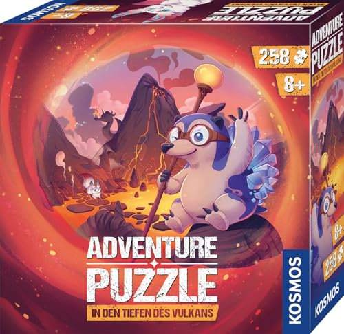 Kosmos 684853 Adventure Puzzle In den Tiefen des Vulkans, 258 Teile, interaktives Abenteuerpuzzle für Kinder ab 8 Jahre, Abenteuergeschichte mit jedem Puzzleteil entdecken