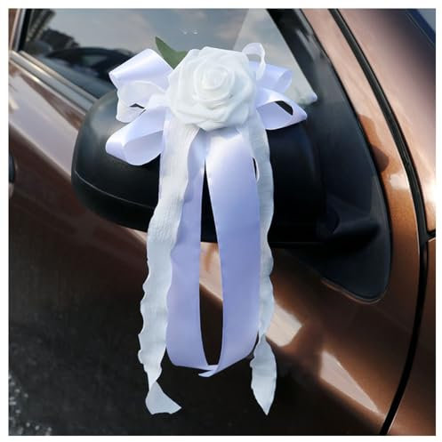 Hrlace Autoschleifen Hochzeit Autoschmuck Simulation Blume Hochzeitsauto Deko Auto Schleifen Rückspiegel Türgriff Dekoration Hochzeitsdeko Auto Künstliche Blume Autoschmuck #8 4 Stück