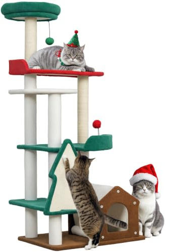 PawHut Kratzbaum 135cm hoch Mehrstöckiger Katzenbaum 6 Ebenen Mehrfarbig | Katzenkratzbaum mit Katzenhöhle, Spielball, Sisal-Kratzsäulen, Katzenmöbel für 1-2 Katzen bis 5 kg