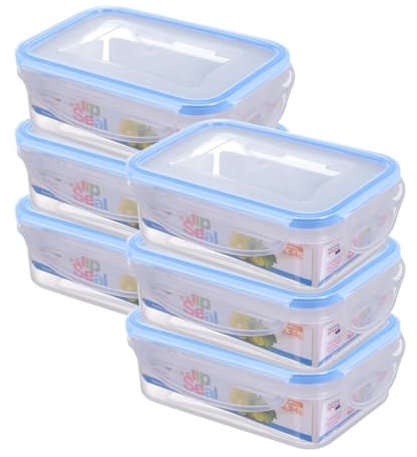 HOMESHOPA Plastic Airtight Food Storage Container, 6 Pack 500ml Leakproof Rectangle Container with Clip-Lock Lid, BPA Free Reusable Meal Prep Lunch Box Microwave Freezer & Dishwasher Safe