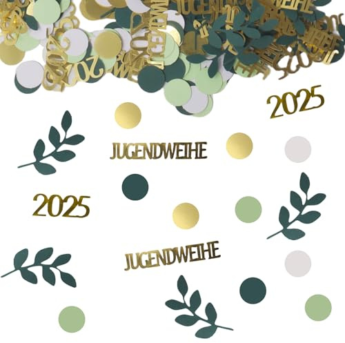 Jugendweihe Deko Konfetti, 200 Stück Alles Gute zur Jugend-Weihe mit Blätter und Tupfen Set Tischdeko Jugend Weihe Streudeko Jugendweihe Geschenke für Junge Mädchen