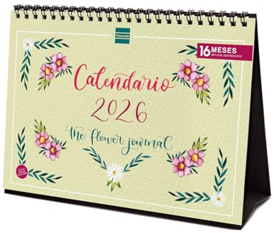 Finocam - Calendario de sobremesa 2026 Mes Vista Enero - Diciembre 2026 + Sep.- Dic. 2025 (4 meses) reducidos | Calendario 2026 | Imágenes The Flower Journal - Español