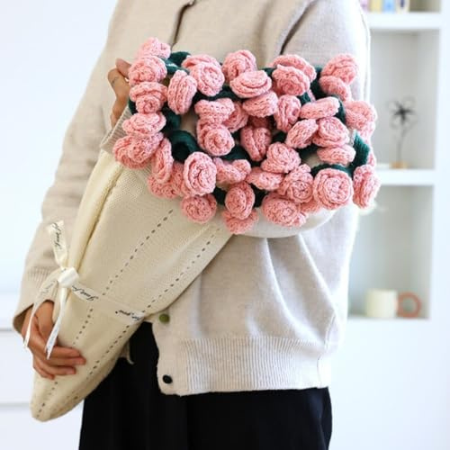 ENEN Gehäkelte Blumen Decken, Flower Bouquet Blanket,Rosenstrauß Blumenstrauß Decke,Weich und leicht Gehäkelte Blumen Decken für den Muttertag Geburtstagsgeschenk (Rosa Rosen,110cm)
