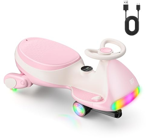 FanttikRide N7 Ultra Kinder Elektroauto, Geräuschlos, Rosaweiß | Kinderauto Elektrisch ab 3 Jahren, Einfache Typ-C-Aufladung, 9 Farbmodi & Digitalanzeige, 2 Geschwindigkeiten 3–6 Km/H