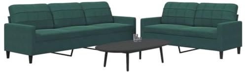 HETFTJN 2tlg. Samt Sofa Garnitur Dunkelgrün 157 cm & 226 cm Breite Modernes Couch Set mit Metallgestell für Living Room Büro Jugendzimmer