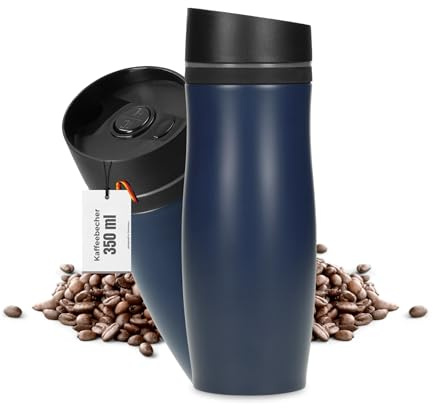 Thermobecher Edelstahl 350 ml doppelwandiger Becher mit Schraubverschluss | doppelwandig, Edelstahl, Schraubverschluss, auslaufsicher, Kaffee, Tee, Büro, unterwegs, Coffee to go