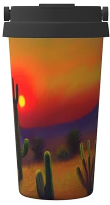 CPyuqw Sunset Cactus in Desert Print Carry Insulated Coffee Mug – 500ml Travel Cup for Car, Office, Home – Stylish Handle Tea Tumbler