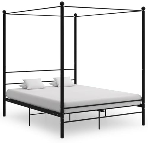 Solivagant Cadre de lit à baldaquin sans Matelas Noir 160x200 cm métal,(24.6 KG)