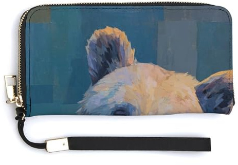 Jubonexis Tired Bear PU Leder Clutch Lange Bifold Wallet Münzgeldbörse Kreditkartenetui Langlebig Kartenhalter Geld Aufbewahrung für Damen Herren