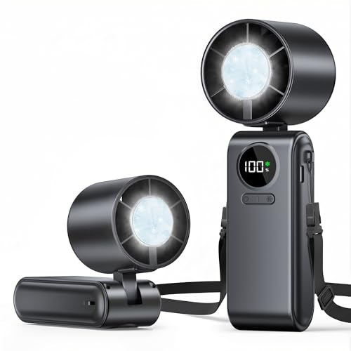 Ventilatore Portatile con Funzione di Raffreddamento a Ghiaccio, Mini Ventilatore Portatile con Batteria 4000 mAh, 5 Velocità, Pieghevole e USB-C Ricaricabile Ventola Adatto Desktop/Ufficio/Viagg-Nero