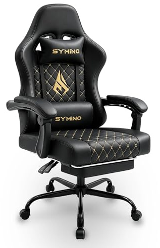 Symino Gaming Chair, Office Chair, Desk Chair, 140° Reclining, Ottoman Included, PU Leather, Height Adjustment Function, Waist Support, Armrest, Sitting Comfortable, Home Work, Gaming Chair, Black