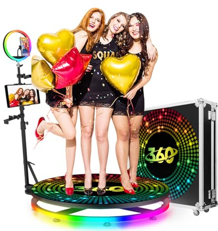 360 Photobooth Machine for Wedding Birthday Party Events,360 Photo Booth with Flight Case,Custom logo available,APP and Remote Automatic 360 Spin Camera Booth (100cm/39.4in)