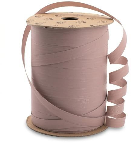 Geschenkband Ringelband 10mm x 250m Rolle mit Struktur matt - Dekoband aus Kunststoff - geprägtes Polyband - Schleifenband zum Basteln von Schleifen und Luftballons - Altrosa Mauve