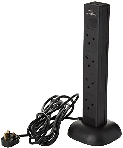 Pro Elec PEL00137 8 Way Surge Protected Tower Extension Lead, 5 m, Black