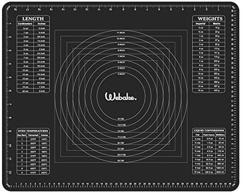 webake Silikon Backmatte Silikonmatte 50x40cm Backunterlage Antihaftbeschichtet Teigmatte Ausrollmatte Fondant Matte für Teigrollen Arbeitsmatte, Schwarz