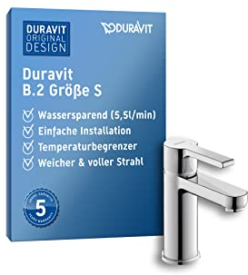 Duravit B.2 Waschtischarmatur, Größe S (Auslauf Höhe 92 mm), Wasserhahn Bad, Waschbecken Armatur mit Keramikkartusche, Chrom