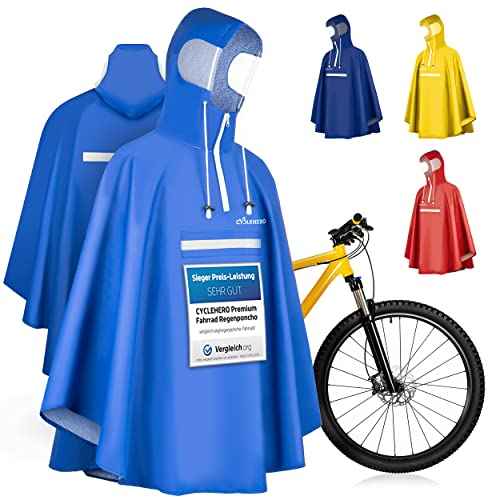 Premium Regenponcho Fahrrad Wasserdicht SEHR GUT GETESTET - Mit Reflektoren und Sichtfenster - Regenbekleidung für Damen und Herren