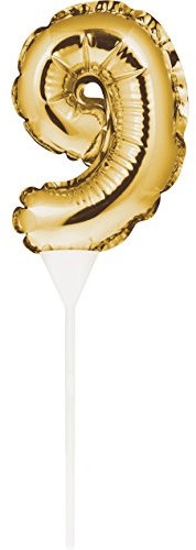 Creative Party PC331865 Gold Number 9 Inflatable Mini Balloon Cake Topper-1 Pc