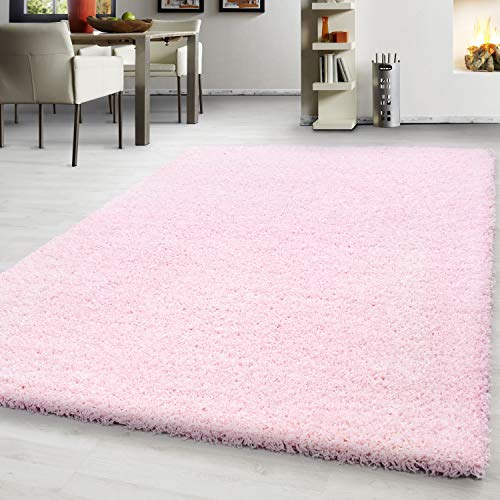 Teppium Moderner Hochflor Teppich Wohnzimmer 140 x 200 cm Rosa - Shaggy Flauschiger Teppich, Extra Weich, Pflegeleicht und Einfarbig - für Schlafzimmer, Küche und Esszimmer