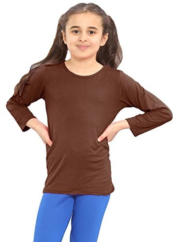 janisramone® Kids T Shirts - Casual Boys Long Sleeve T Shirt - Round Neck Girls School Shirts, Stretchy Comfortable Boys Girls Long Sleeve Top Chocolate