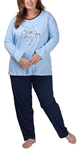 Moonline Plus - Pigiama da Donna Taglie Grandi (Taglie Forti XL - 4XL) con Stampa 'Dreams Come True', Colore:Hell Blau, Größe Textil:60/62