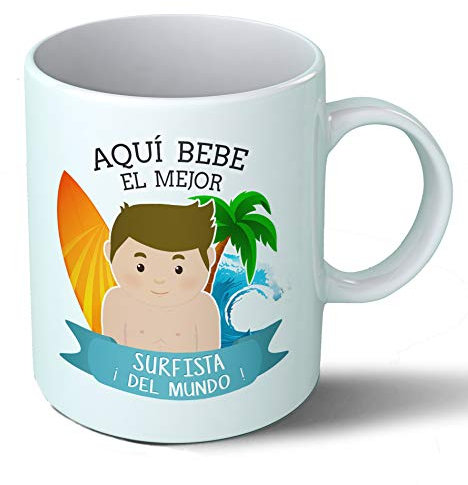 Planetacase - Taza Surfista - Regalo Original Surferos Surf - Cerámica 330 mL - Taza Desayuno Apta para Microondas y Lavavajillas - Resistente a Lavados - Surfista (Él)