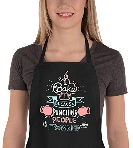 Funny Baking Aprons for Women Men, Cute Baking Gifts for Bakers, Kitchen Cooking Aprons with 2 Pockets, Birthday Housewarming Gifts for Wife Mum Sister Aunt Grandma