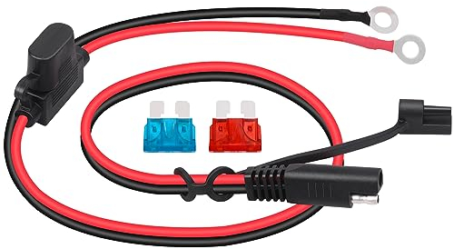 Dongge SAE Connector Motorcycle Battery Charger SAE Charging Cable SAE Quickly cuts The Plug to The 12V Ring Terminal Fuse Suitable for Charging Motorcycles Tractors Cars etc