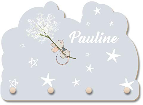 Kreative Feder Maus Kind niedlich Pusteblume Wandgarderobe fürs Kinderzimmer im Norwegian Style personalisiert mit Wunschtext Kinderdeko Holz MDF Made in Germany 40cm x 27cm KWG021