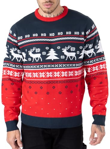 NOROZE Mens Xmas Jumpers Fairisle Christmas Tree Reindeer Snowflakes Hoho Novelty Pullover Sweater UK Sizes S-XXL