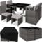 TecTake® Salon de Jardin Exterieur en Poly Rotin Table de Jardin, 4 Chaise Confortable, 4 Tabouret de Jardin, Housse de Protection, Mobilier de Jardin pour Amenagement Balcon Terrasse - Gris