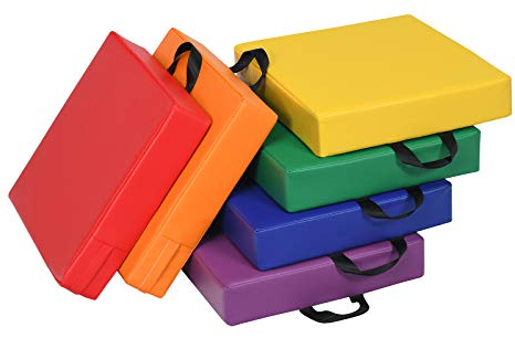 COSTWAY 6er Set Kinder Stuhlkissen mit Griff, Bodenkissen mit Reißverschluss, Sitzkissen Mehrfarbig, Sitzerhöhung Hauptkissen für Kinderzimmer und Kindergarten (Quadrat, Bunt)