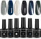Senvenski Diamond Gel Nail Polish Cat Eye Magnetic Glitter Shining Grey Blue Snow White Black Gift UV LED Manicure Art Varnish Set Kit (HS001)