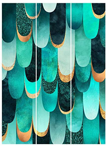 Bilderwelten Schiebegardinen Set Elisabeth Fredriksson Federn Gold Türkis 3 Flächenvorhänge 250 x 180cm Deckenhalterung