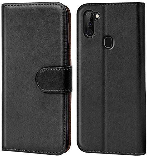 Verco Handyhülle für Samsung Galaxy M11 Hülle, Bookcase Tasche Flipcover für Samsung M11 / A11 Case [Kartenfächer/Aufstellfunktion], Schwarz