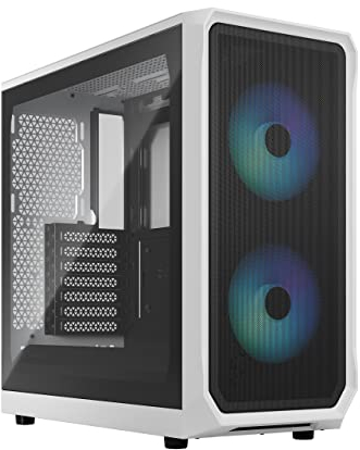Fractal Design Focus 2 RGB White -Tempered Glass Clear Tint - Mesh Front – Two 140 mm RGB Aspect Fans Included - ATX Gaming Case