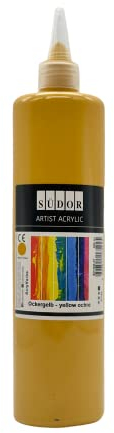 SÜDOR ACRYLFARBE 500 ml - Geeignet für Acryl-Pouring. Hochpigmentierte Künstler-Malfarben zum Bemalen auf Holz, Leinwand, Stein, Papier, Stoff, Metall. Wasserfest. Vegan. (Ockergelb)