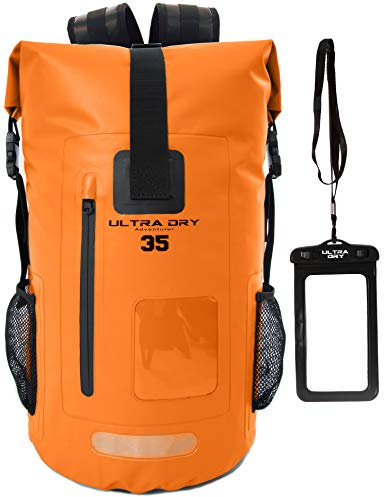 Ultra Dry Adventurer 55L wasserdichter Trockentornister Rucksack mit Buchstabendruck, perfekt für Bootfahren/Kajakfahren/Wandern/Kanufahren/Angeln/Rafting/Schwimmen/Campen/Snowboarden (Orange)
