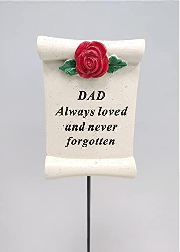 David Fischhoff Red Rose Scroll Stick - Choice of Relative - Grave Funeral Memorial Ornament (Dad)